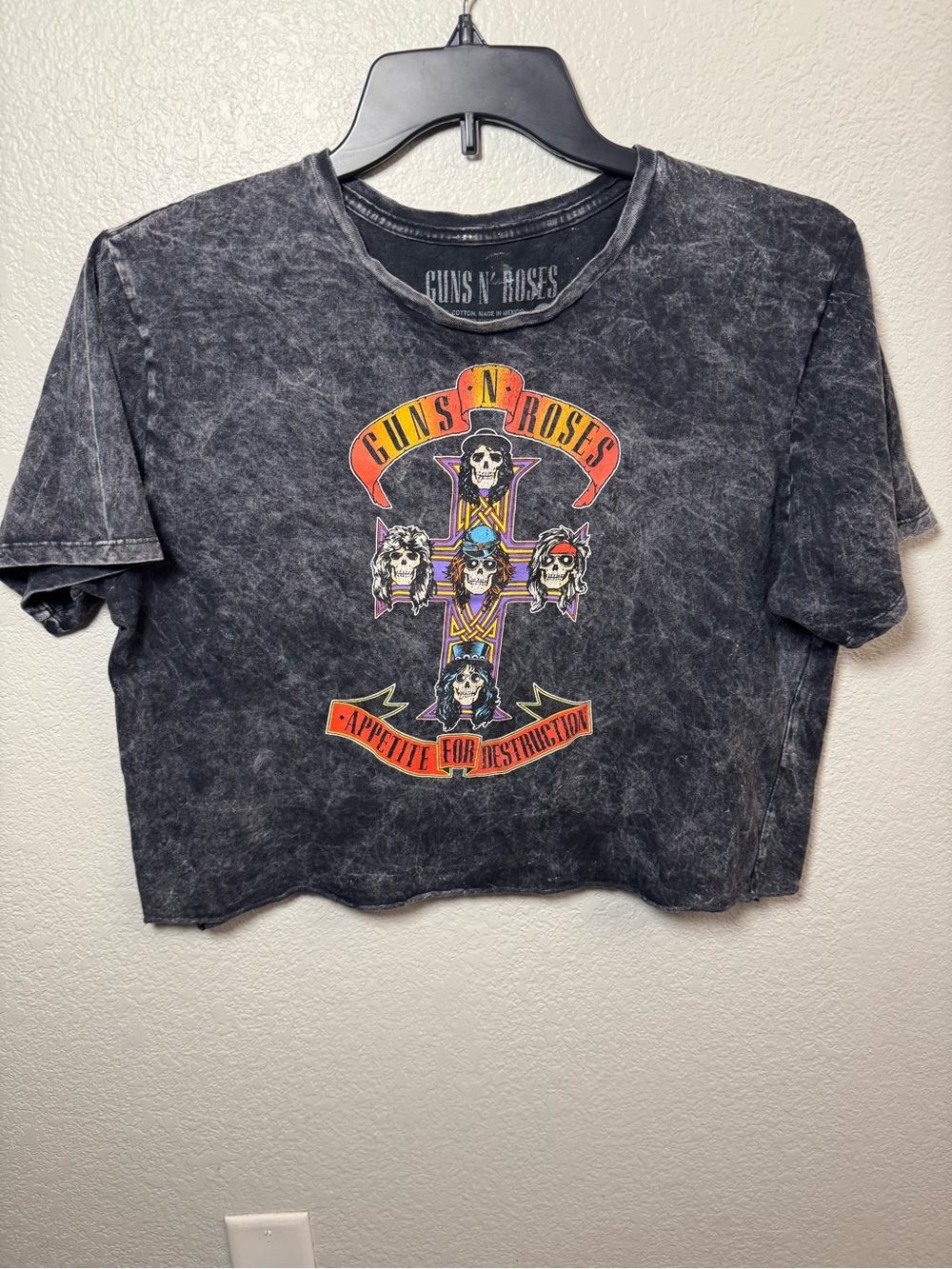 Guns N’ Roses 1988 Tour Acid Wash Crop Top T-Shirt Size Large